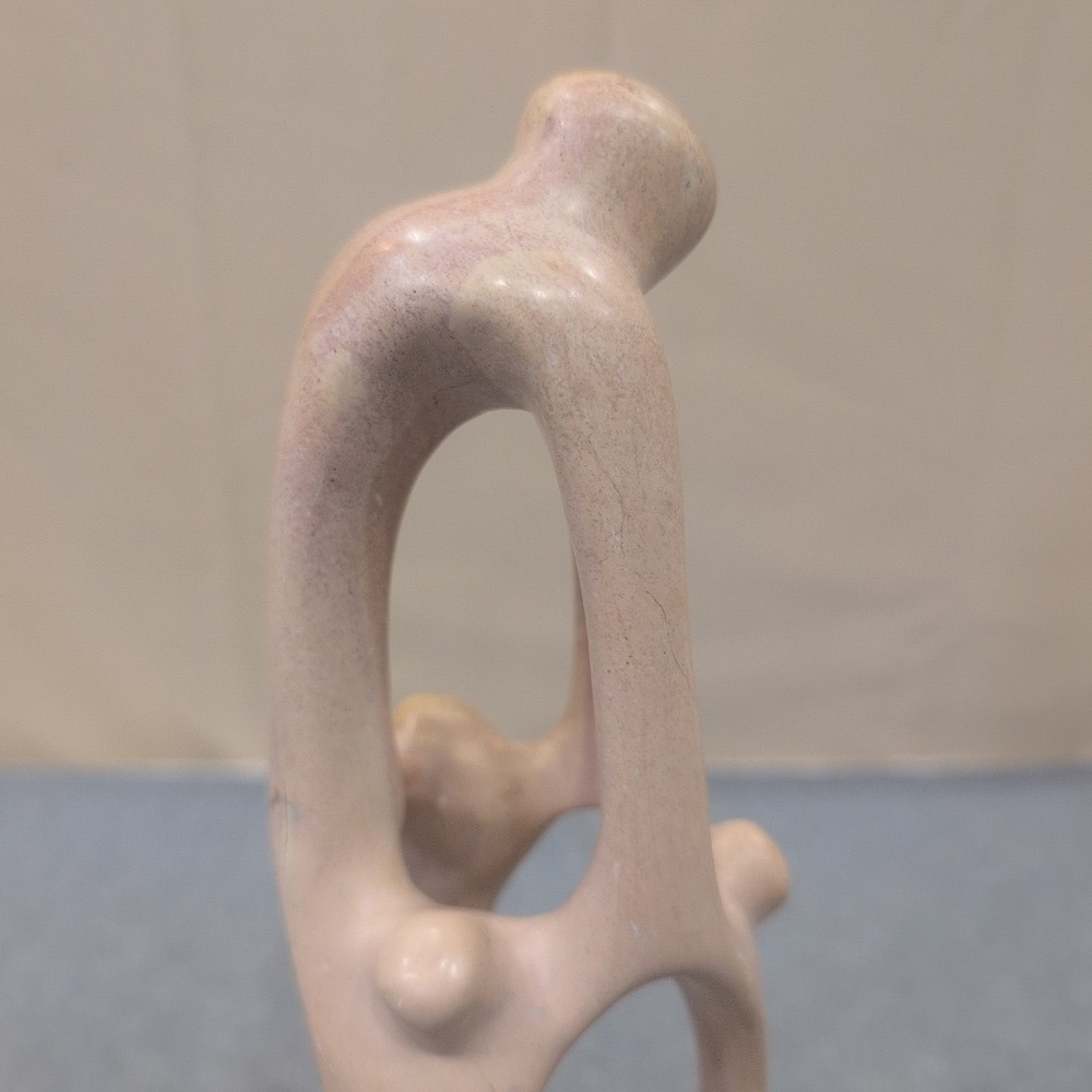 Hand Carved Kenyan Soapstone Abstract Family Sculpture Pink Tan - Picture 5 of 9